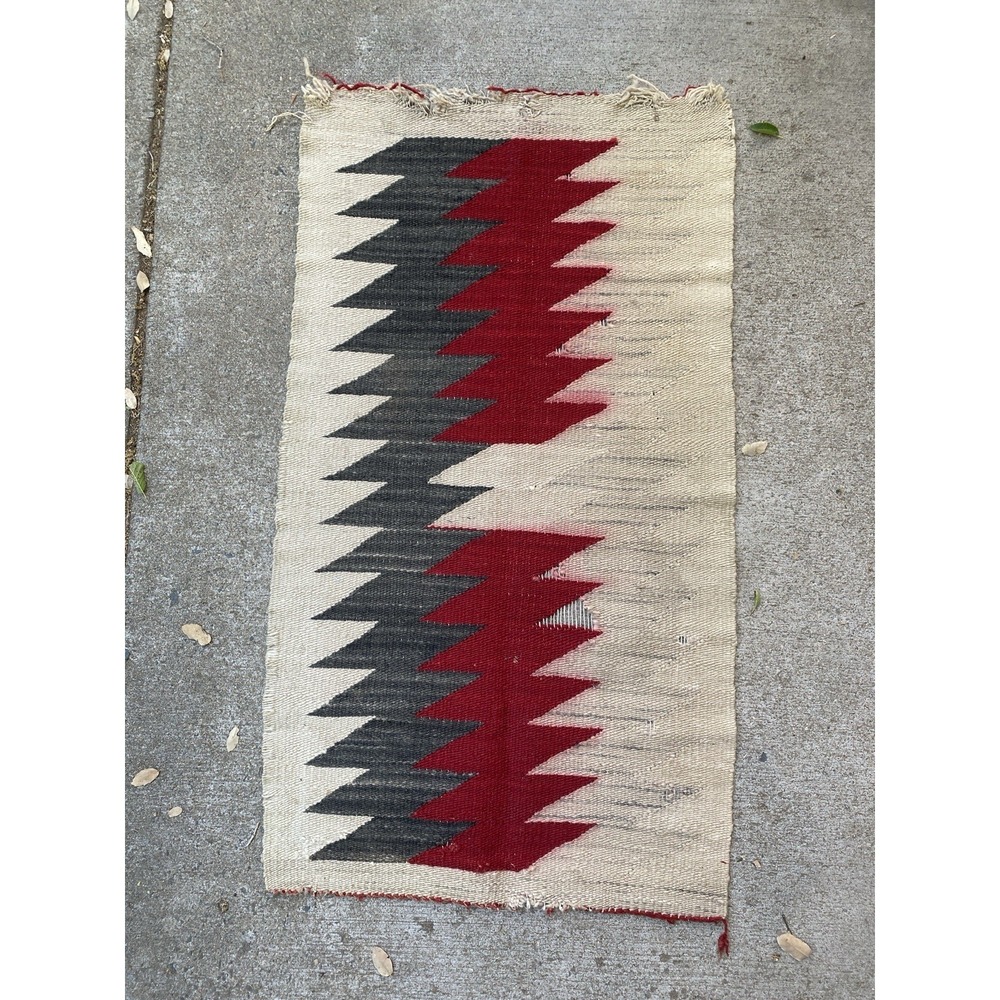 Vintage Navajo Rug Distressed Antique Weaving 36x18"